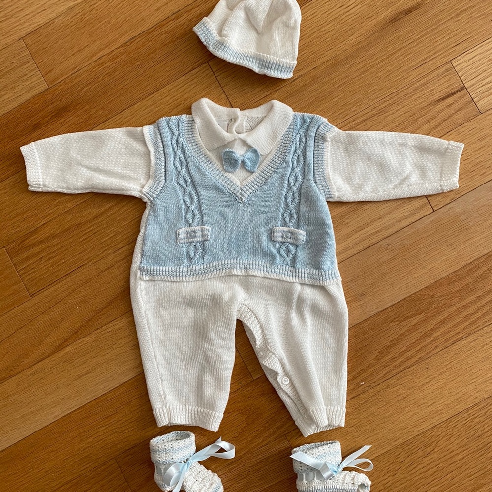 Antonella Kids Knit Tuxedo Set with Shoes and Hat